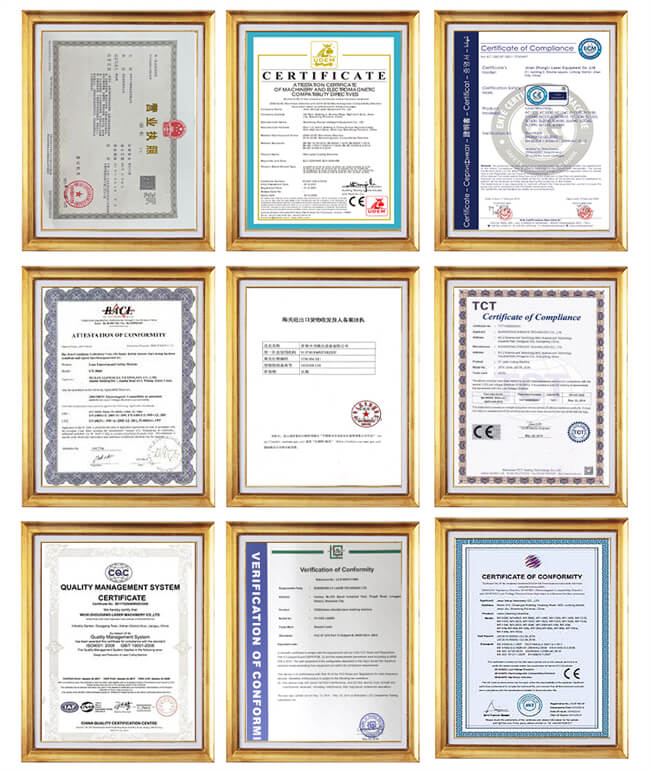 Certificat de découpeuse de laser de fibre de ZLTECH